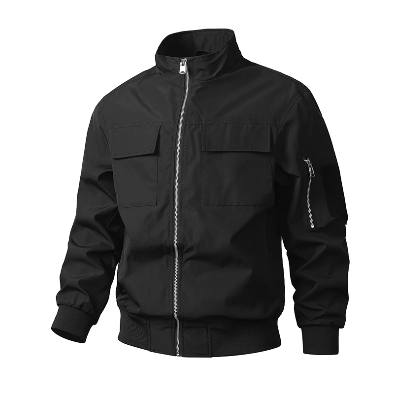 Men’s Bomber Jacket – Slim Fit – Wind-Resistant – Stand Collar – Flap Pockets