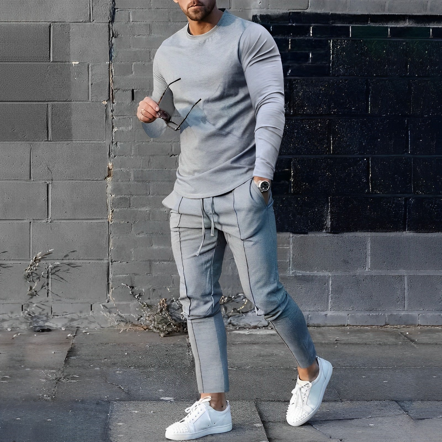 Men’s Tracksuit Set – Slim Fit – Cotton Blend – Crew Neck – Drawstring Waist
