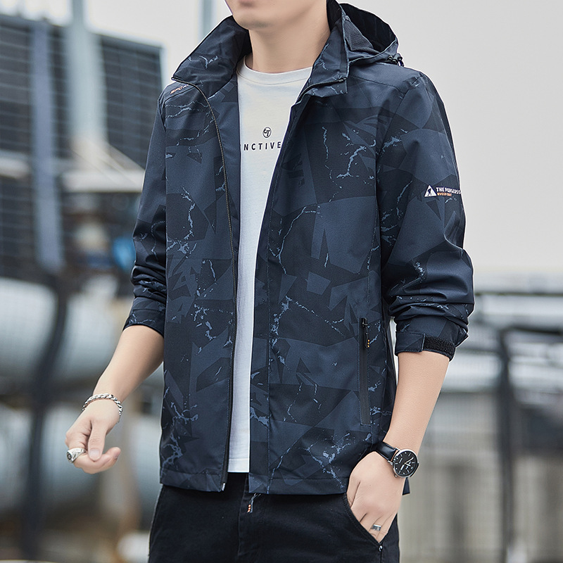 Men’s Jacket – Regular Fit – Technical Fabric – Hooded – Zipper Pockets – Adjustable Cuffs