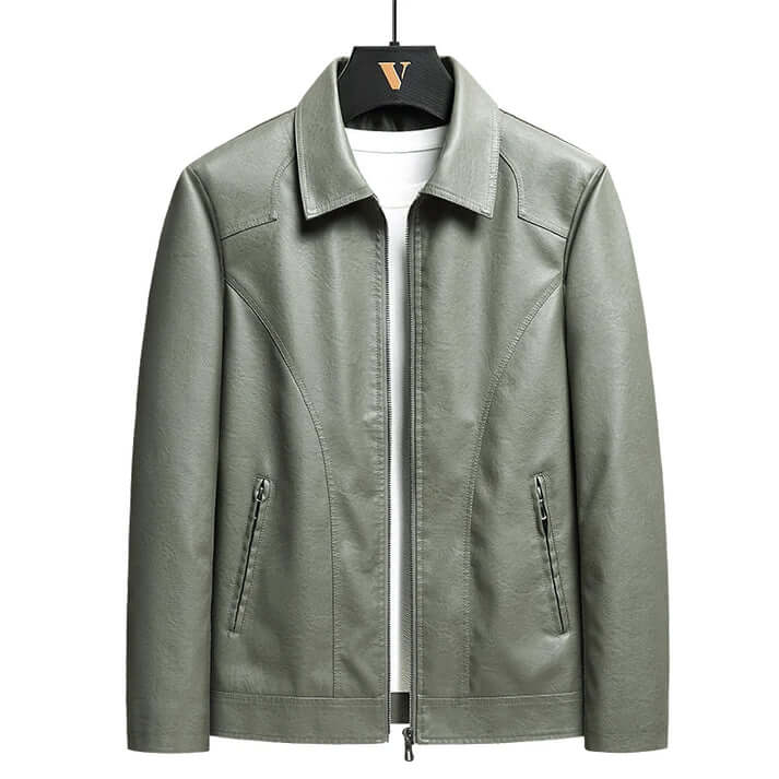 Men’s Jacket – Slim Fit Structured Design – Faux Leather – Full-Zip Point Collar