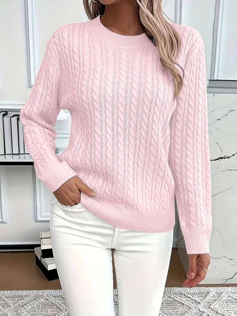 Women’s Sweatshirt – Classic Fit – Cable Knit Look – Long Sleeve – Wool Touch