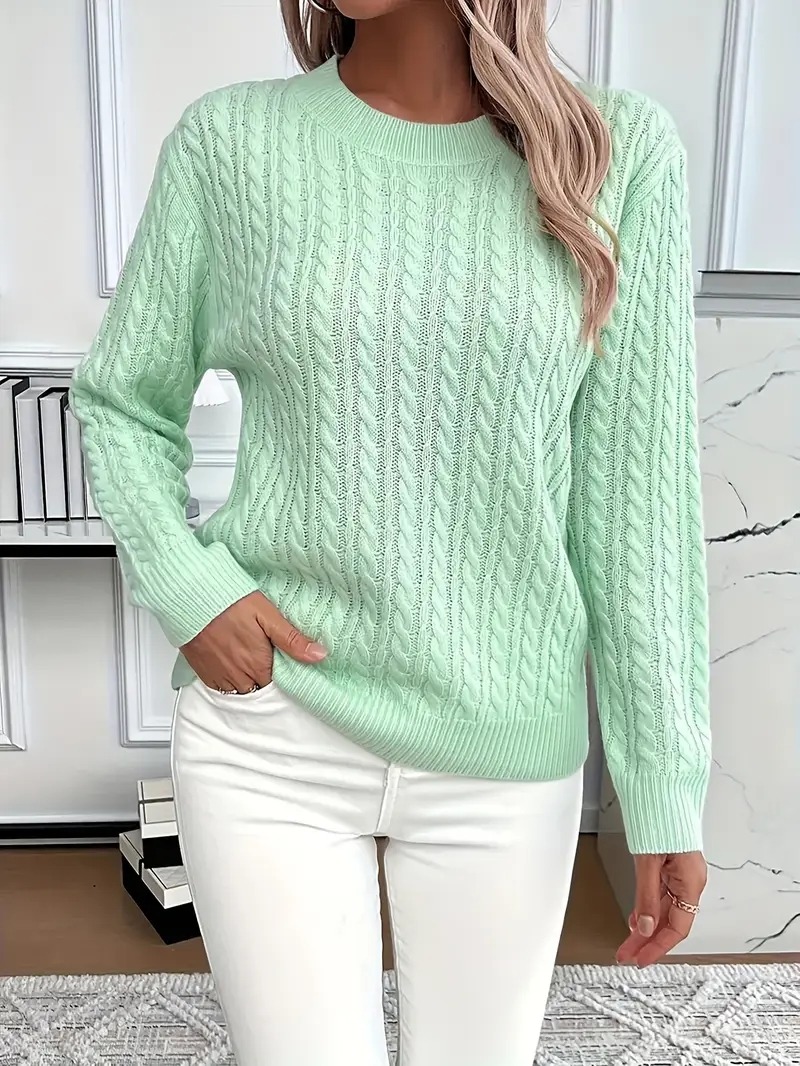 Women’s Sweatshirt – Classic Fit – Cable Knit Look – Long Sleeve – Wool Touch
