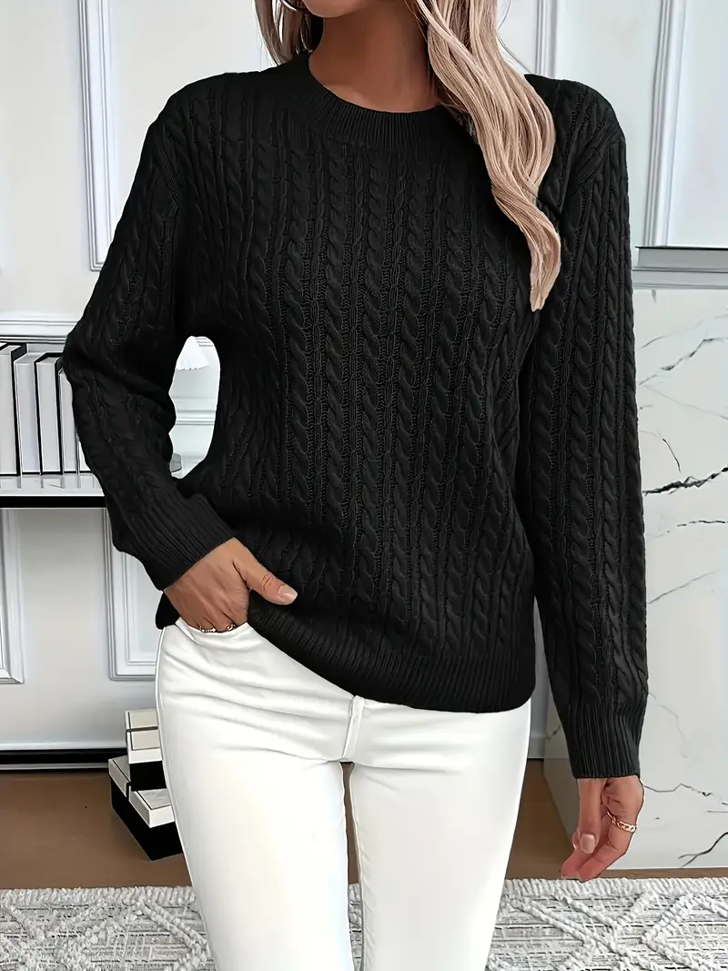 Women’s Sweatshirt – Classic Fit – Cable Knit Look – Long Sleeve – Wool Touch