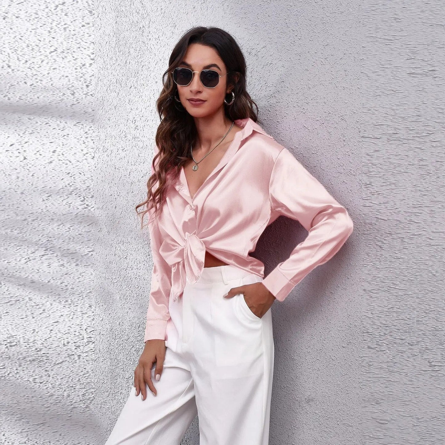 Camille® | Satin Shirt Silk Top