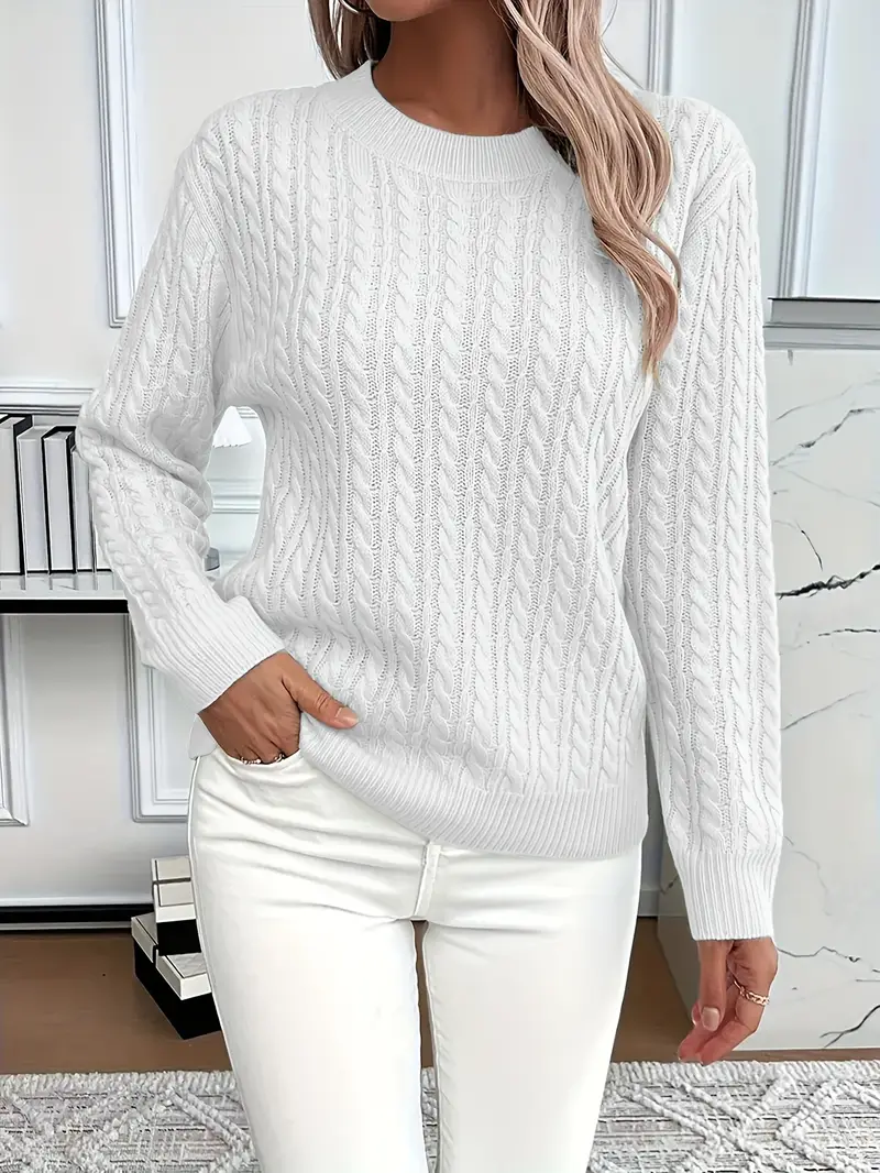 Women’s Sweatshirt – Classic Fit – Cable Knit Look – Long Sleeve – Wool Touch