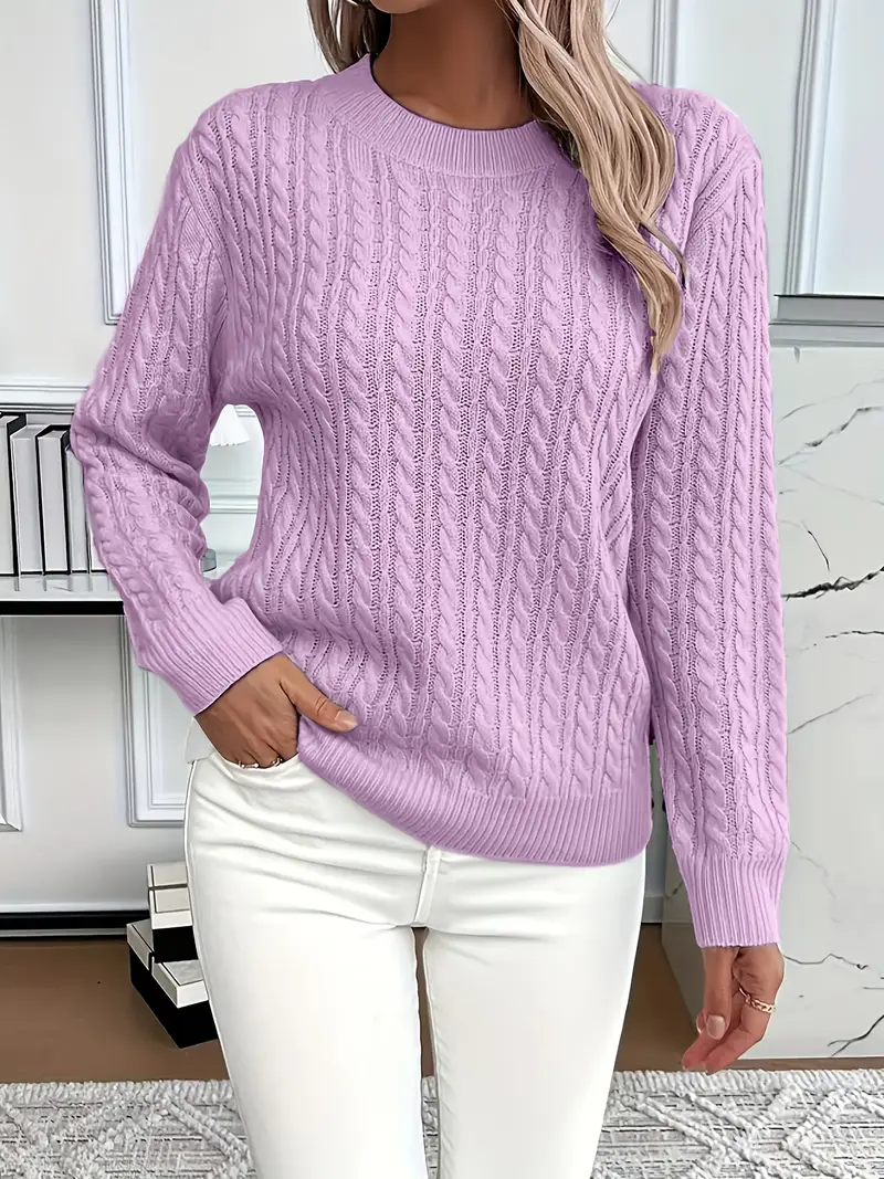 Women’s Sweatshirt – Classic Fit – Cable Knit Look – Long Sleeve – Wool Touch