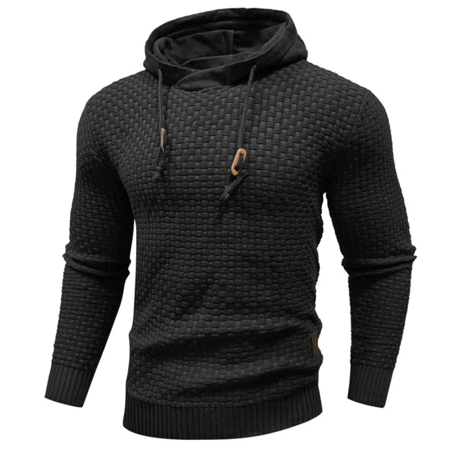 Men’s Hoodie – Regular Fit – Knitted Texture – Drawstring Hood with Toggle – Ribbed Trim