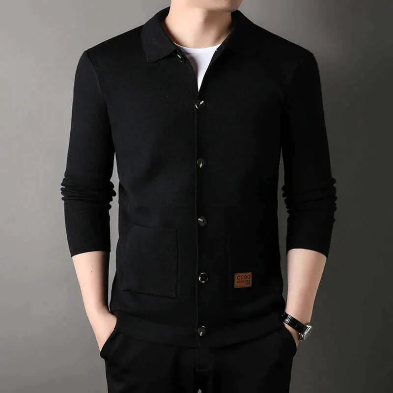 Men’s Cardigan – Slim Fit Knitwear – Classic Collar – Button Front – Ribbed Trim