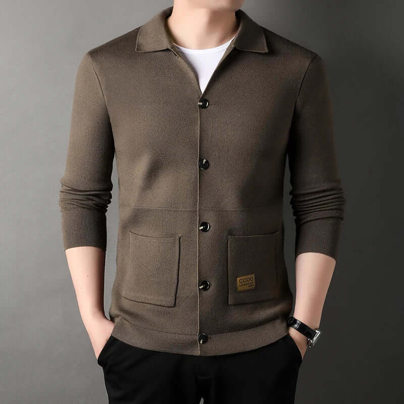Men’s Cardigan – Slim Fit Knitwear – Classic Collar – Button Front – Ribbed Trim