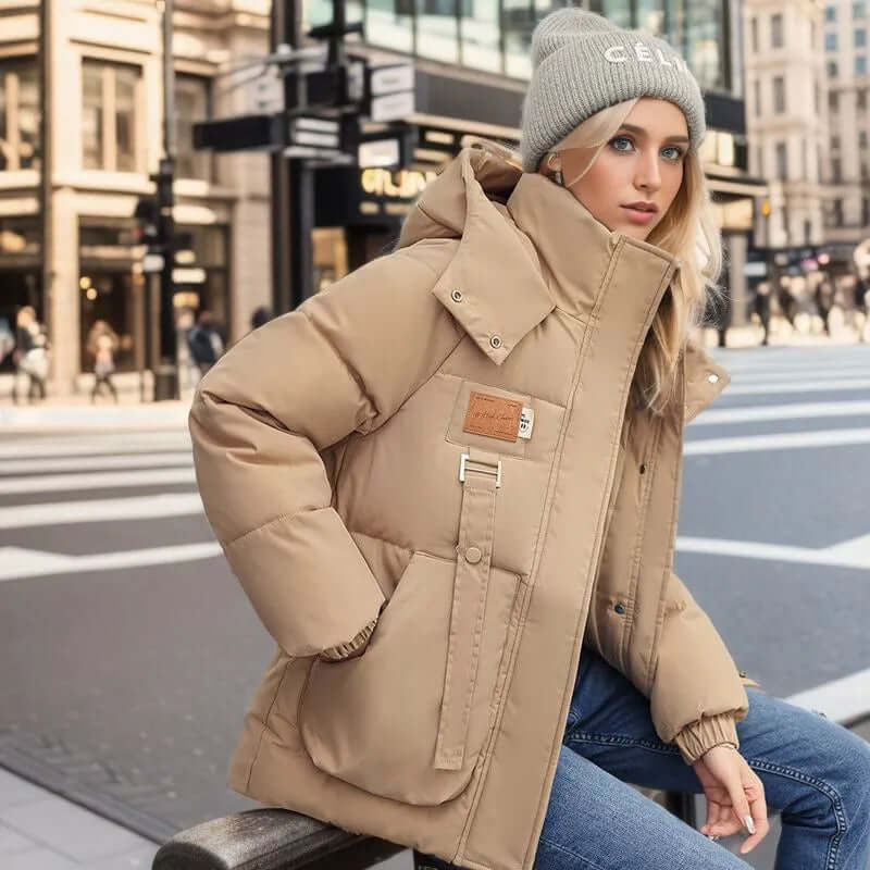 Women’s Quilted Jacket – Oversized Fit – Mid Length – Detachable Hood – Padded Warmth