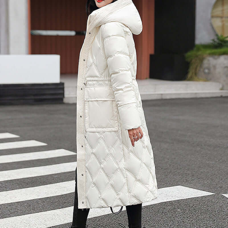 Women’s Padded Jacket – Quilted Knee Length – Relaxed Fit – Hooded – Water Resistant