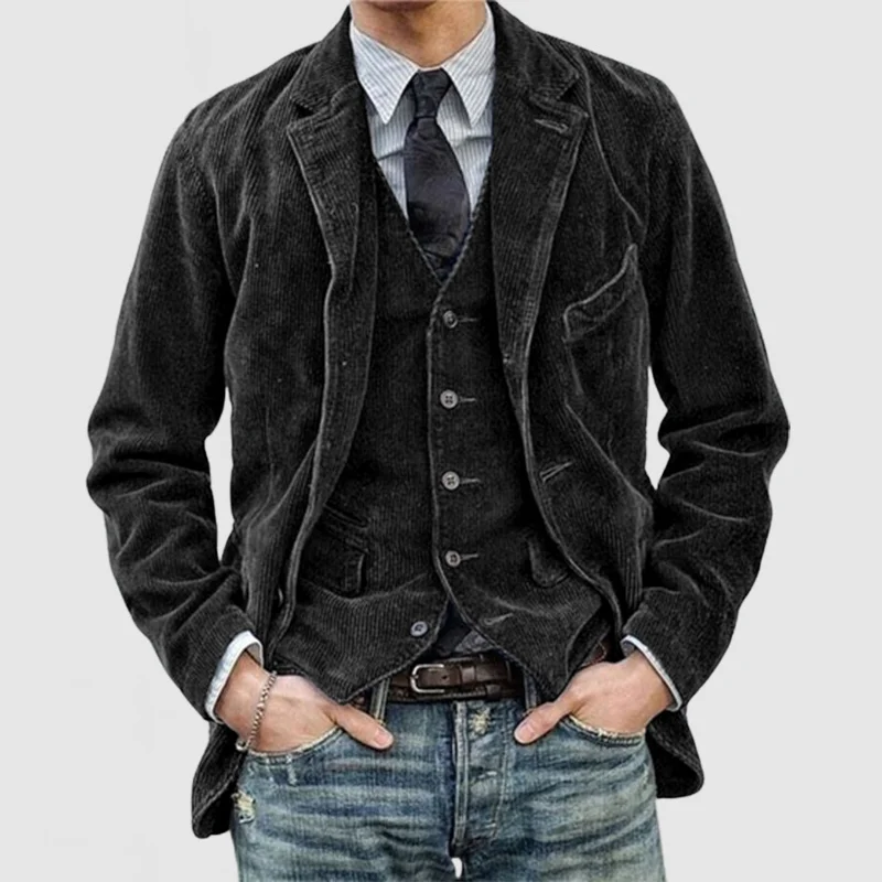 Men’s Blazer and Vest Set – Corduroy Texture – Relaxed Fit Blazer – Tailored Vest