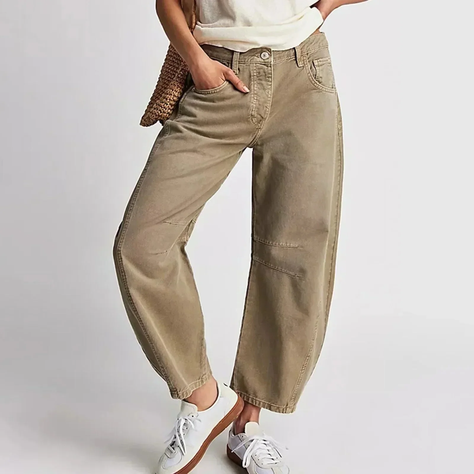 Women’s Wide Leg Jeans – Relaxed Fit – Full Length – Casual Denim with Belt Loops