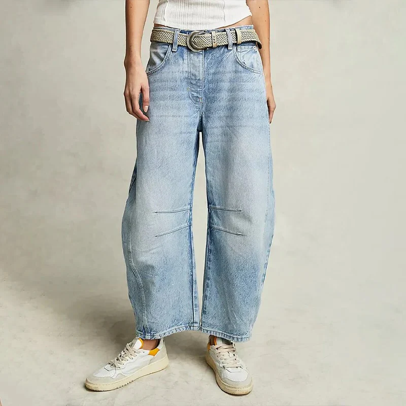 Women’s Wide Leg Jeans – Relaxed Fit – Full Length – Casual Denim with Belt Loops