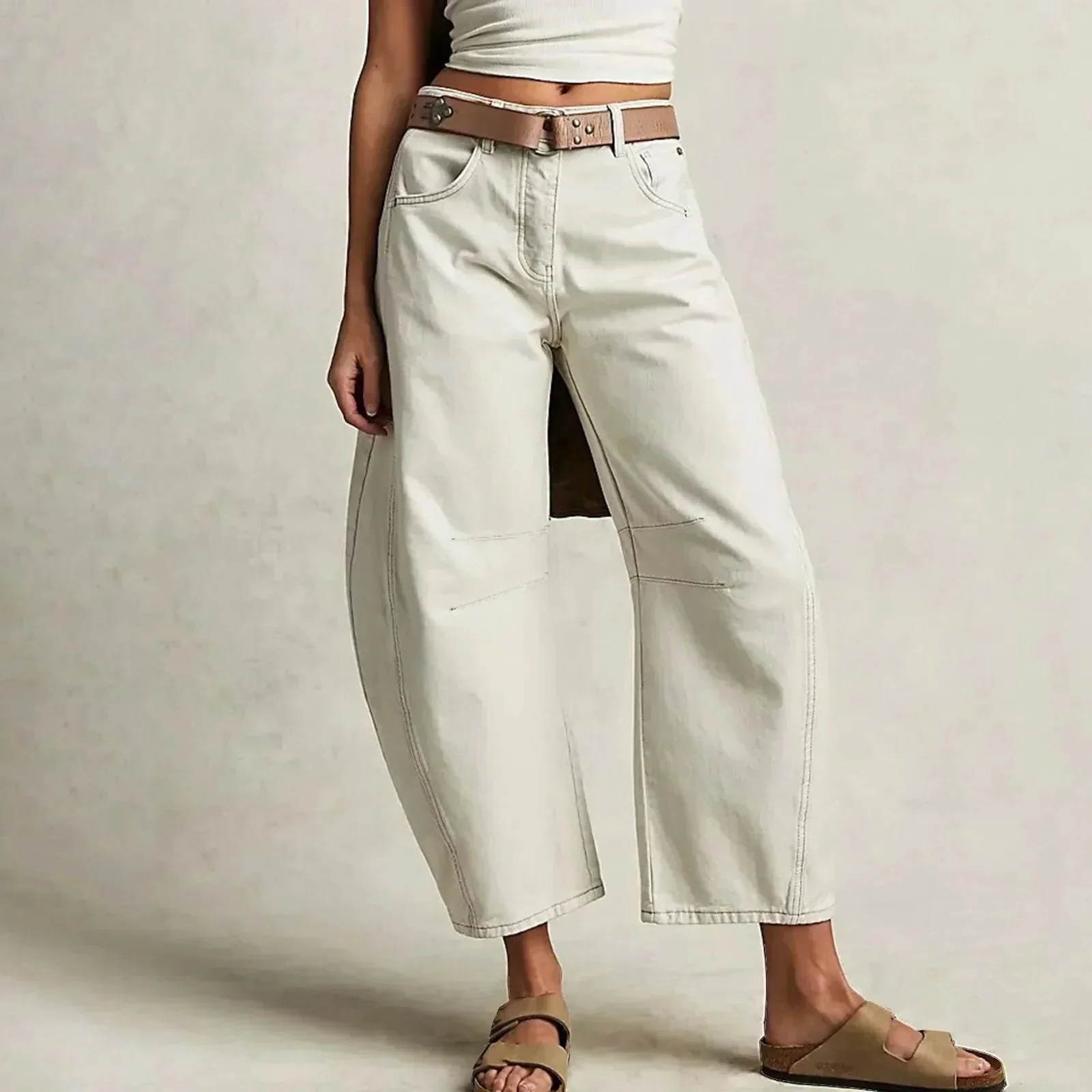 Women’s Wide Leg Jeans – Relaxed Fit – Full Length – Casual Denim with Belt Loops