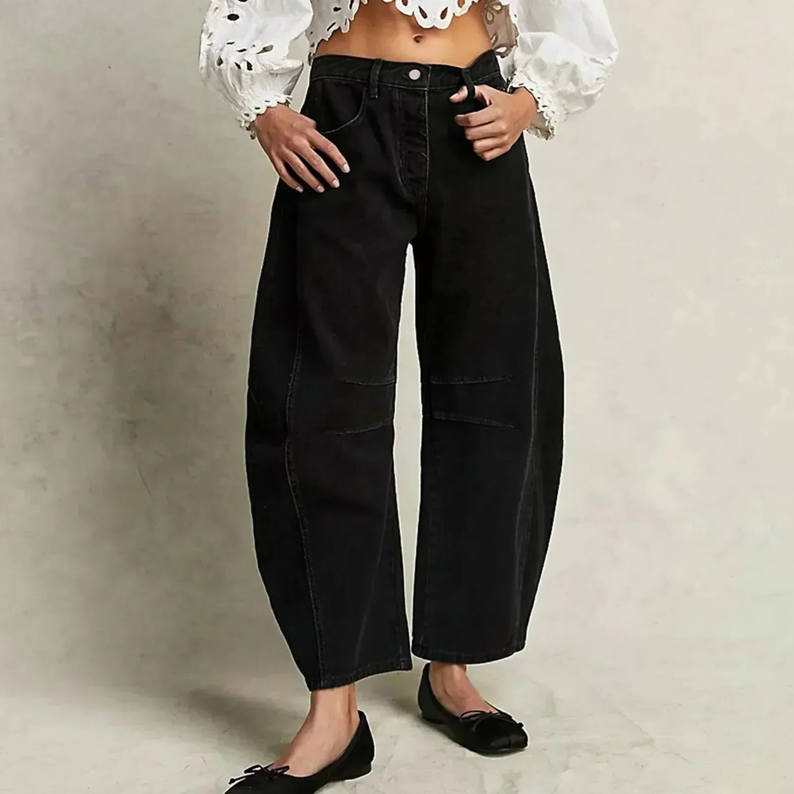 Women’s Wide Leg Jeans – Relaxed Fit – Full Length – Casual Denim with Belt Loops