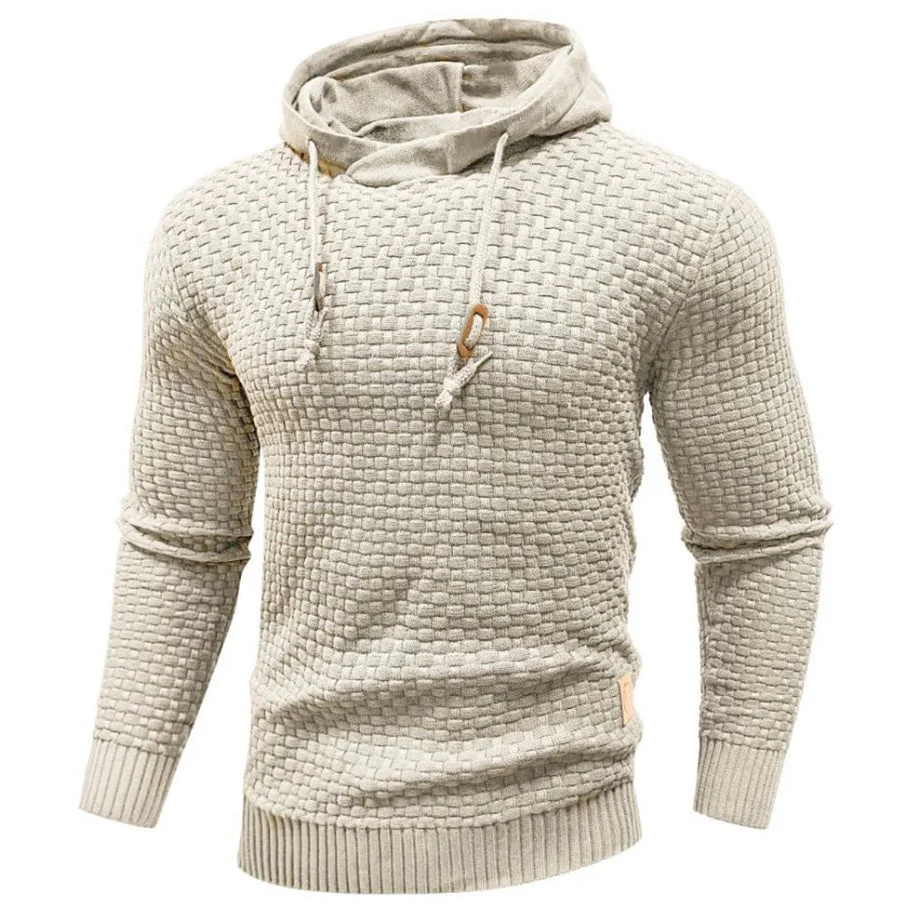 Men’s Hoodie – Regular Fit – Knitted Texture – Drawstring Hood with Toggle – Ribbed Trim