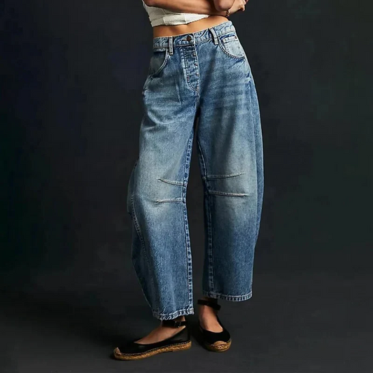 Women’s Wide Leg Jeans – Relaxed Fit – Full Length – Casual Denim with Belt Loops