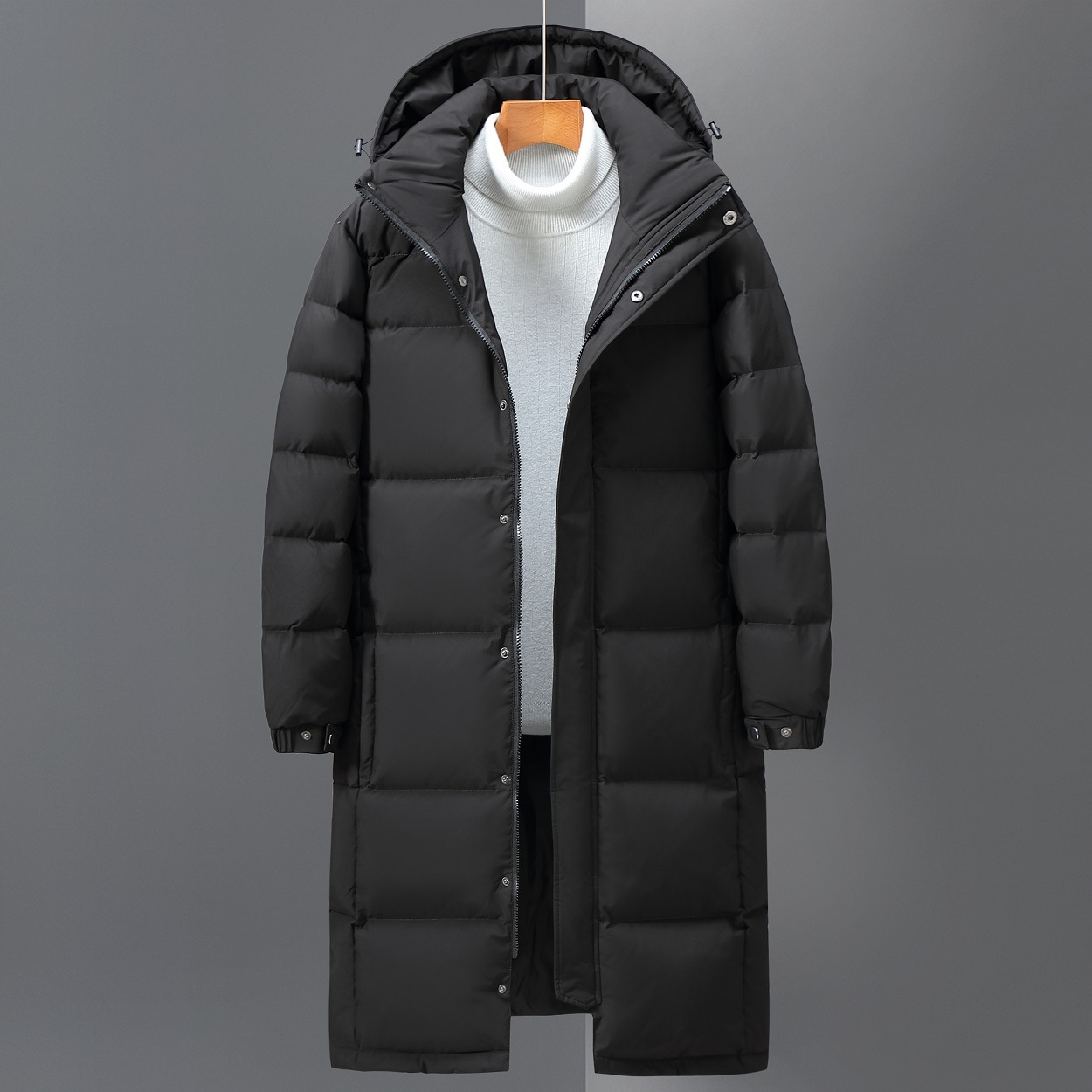 Men’s Trench Coat – Relaxed Fit – Heavy Insulation – Hooded – Full-Length Zip Closure
