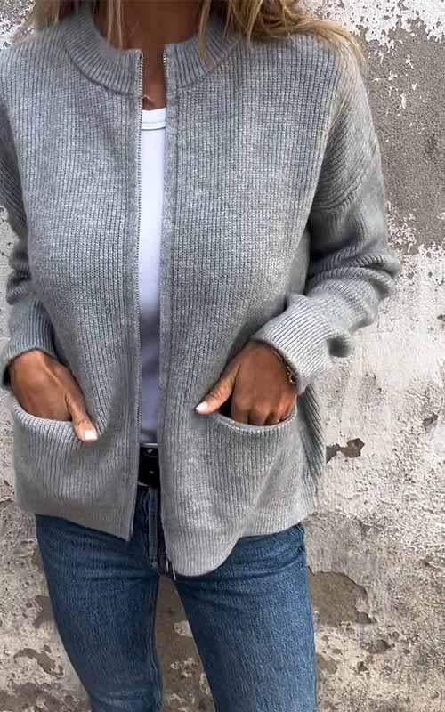 Women’s Knit Cardigan – Relaxed Fit – Wool Blend – Open Front – Ribbed Trim – Pockets