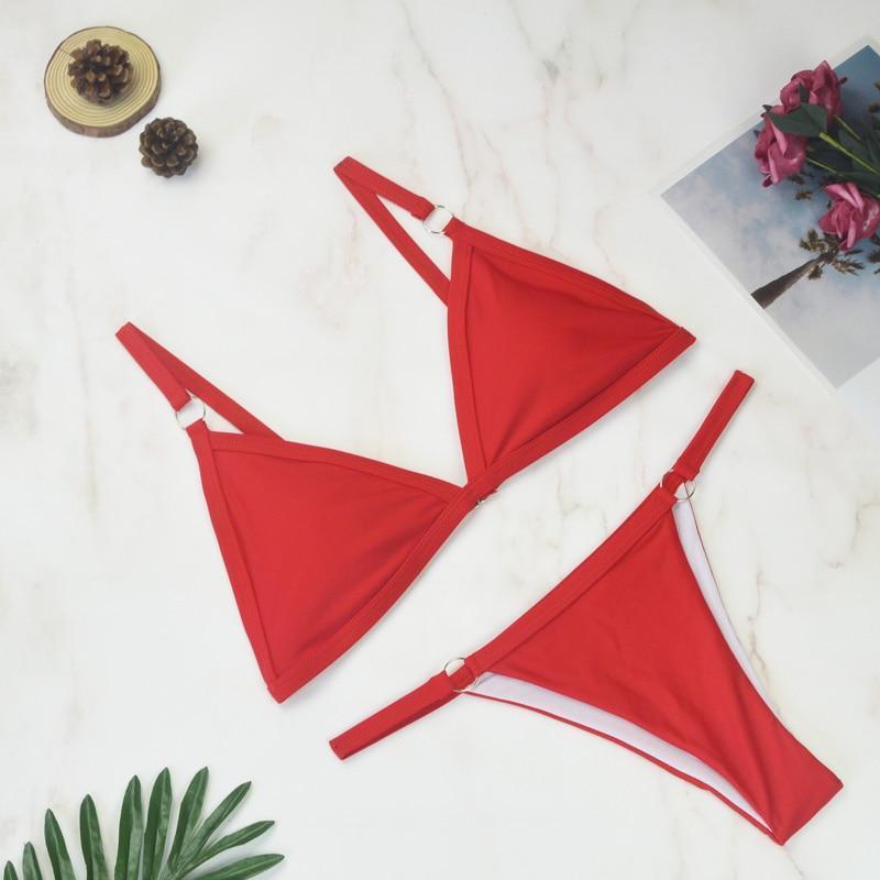 Benedetta® | Heidi-Mode Two-Piece Bikini Swimsuit With Gold-Colored Metal Rings And Triangular Cups