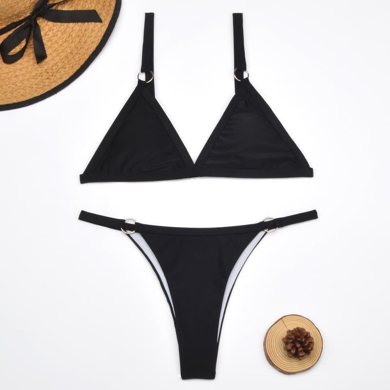 Benedetta® | Heidi-Mode Two-Piece Bikini Swimsuit With Gold-Colored Metal Rings And Triangular Cups