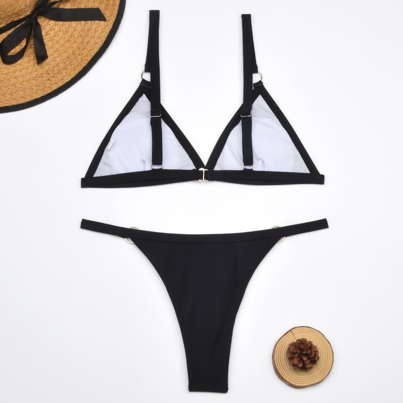 Benedetta® | Heidi-Mode Two-Piece Bikini Swimsuit With Gold-Colored Metal Rings And Triangular Cups