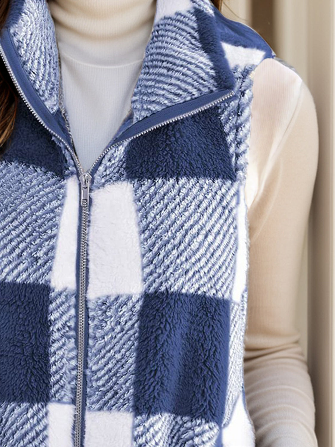 Anja® | Full size checked vest coat with pockets