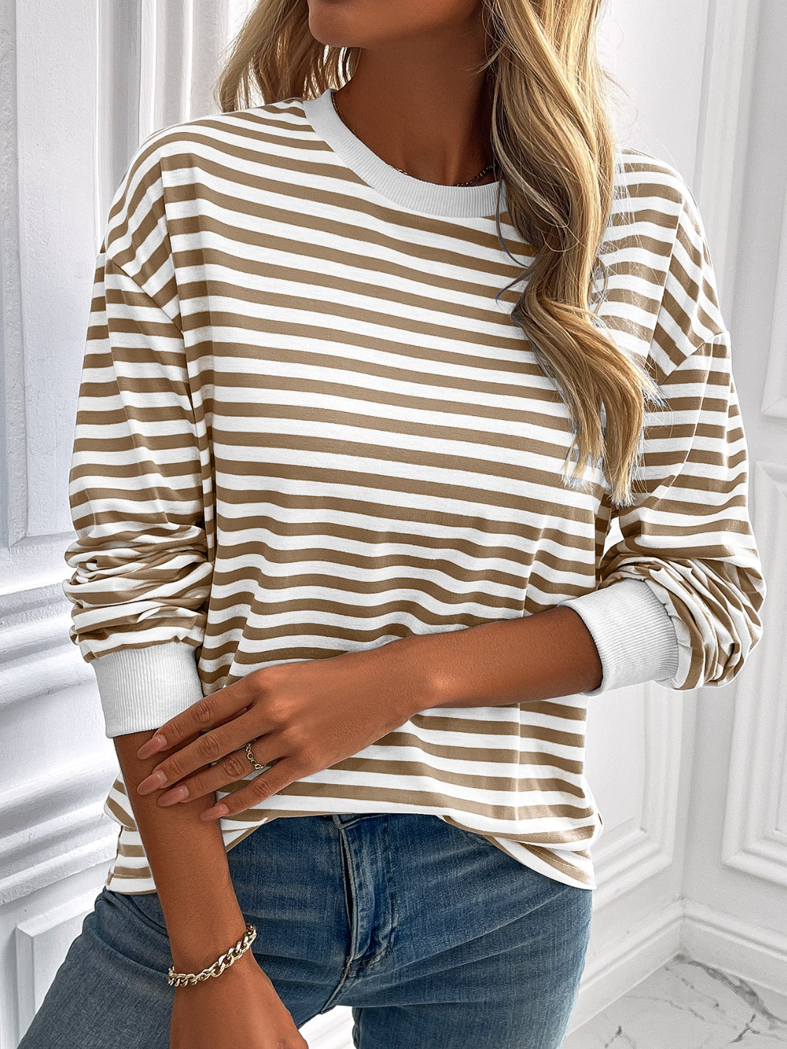 Constance® | Ivy Lane striped long sleeve crew neck sweatshirt