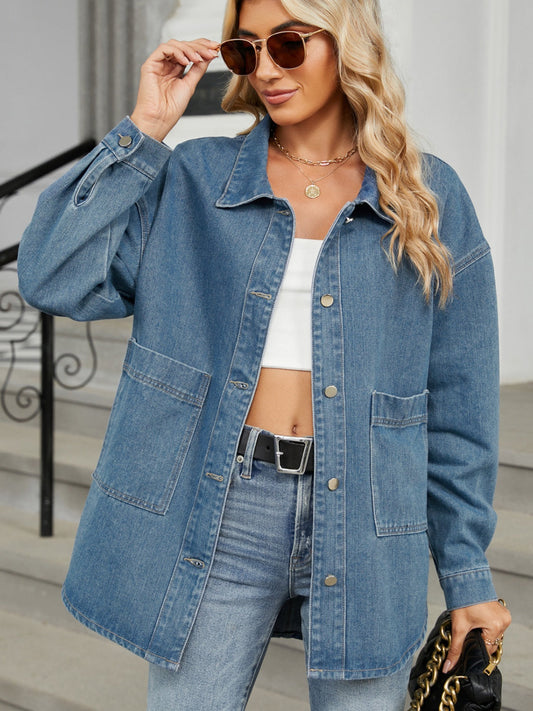 Claudine® | Long-sleeved denim jacket with detachable hood and button placket