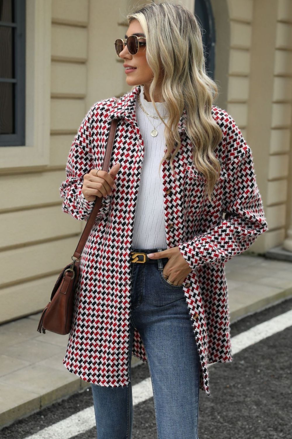 Anika® | Houndstooth coat with buttons and dropped shoulders