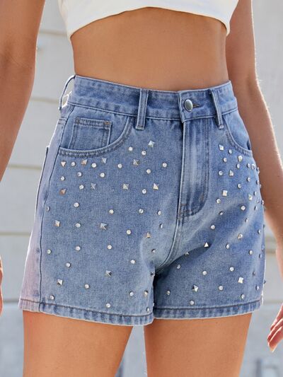 Arianna® | High waist denim shorts washed with rhinestones