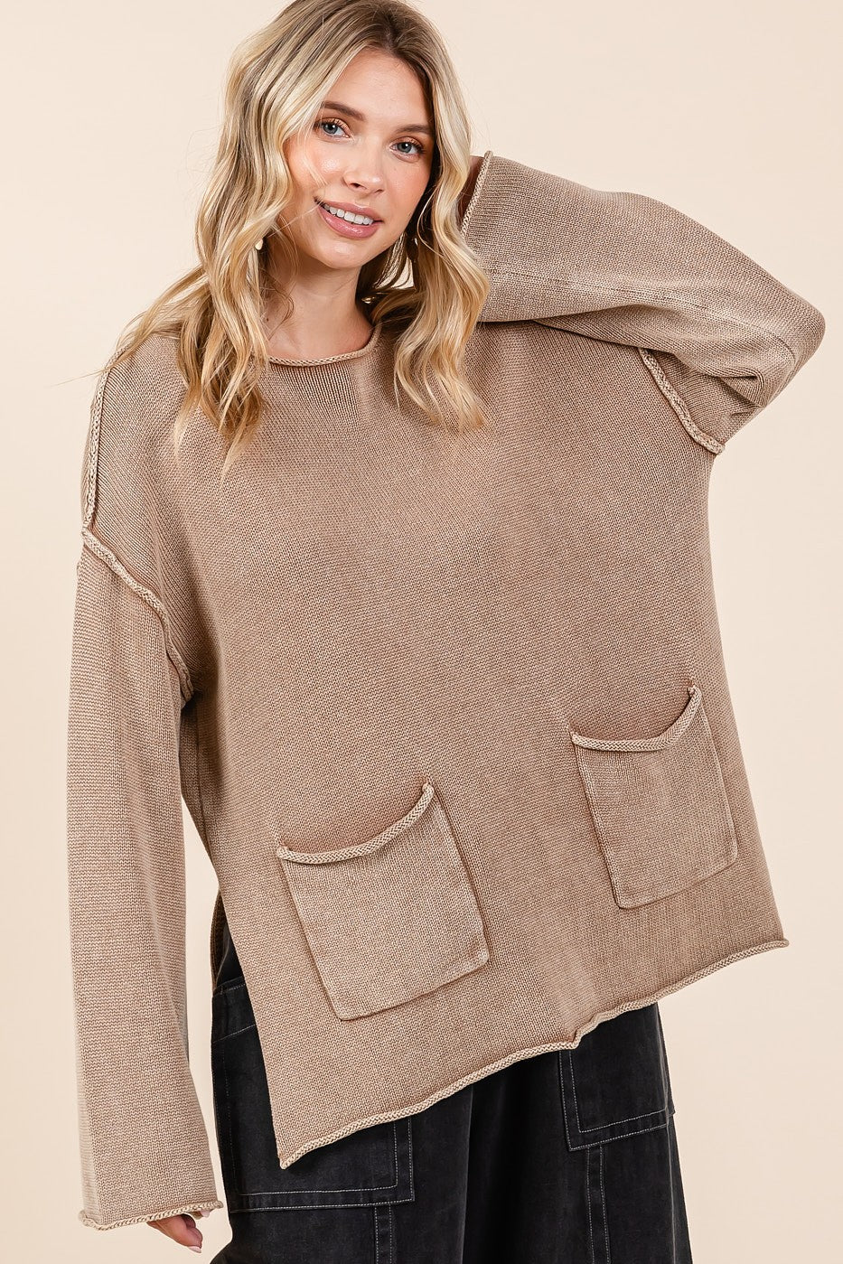 Dámasa | Mittoshop Mineral Wash Patch Pocket Cut Edge Pullover