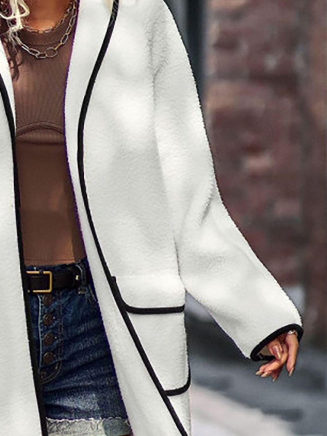 Claudia® | Full size long sleeve coat with contrast trim and pockets