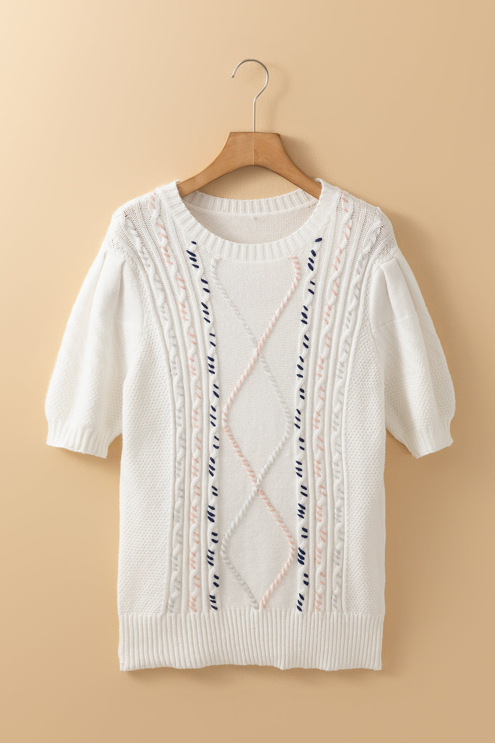 Bianca® | Half-sleeved sweater with cable knit and crew neck