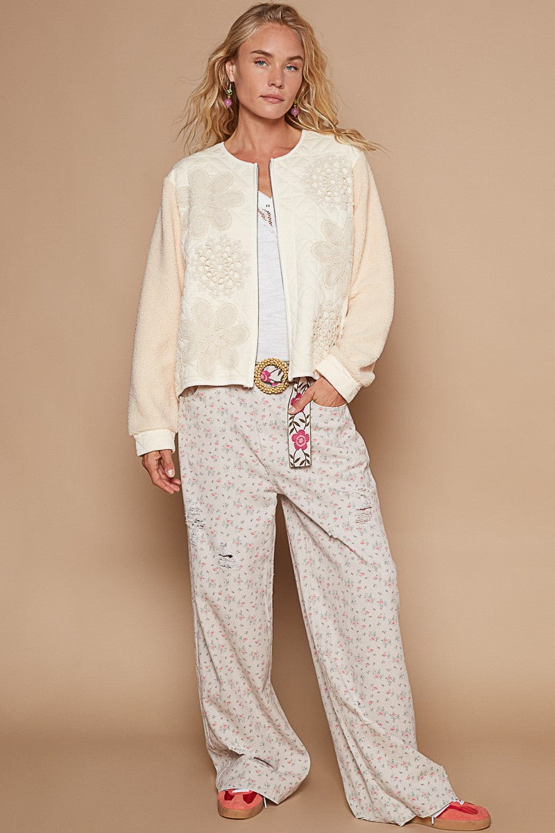 Consuelo | POL quilted jacket with fur sleeves and zip and lace detail