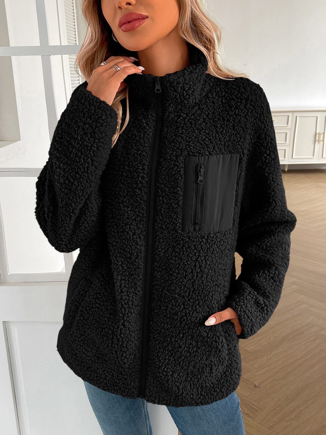 Camila® | Ivy Lane fluffy jacket with long sleeves and zip
