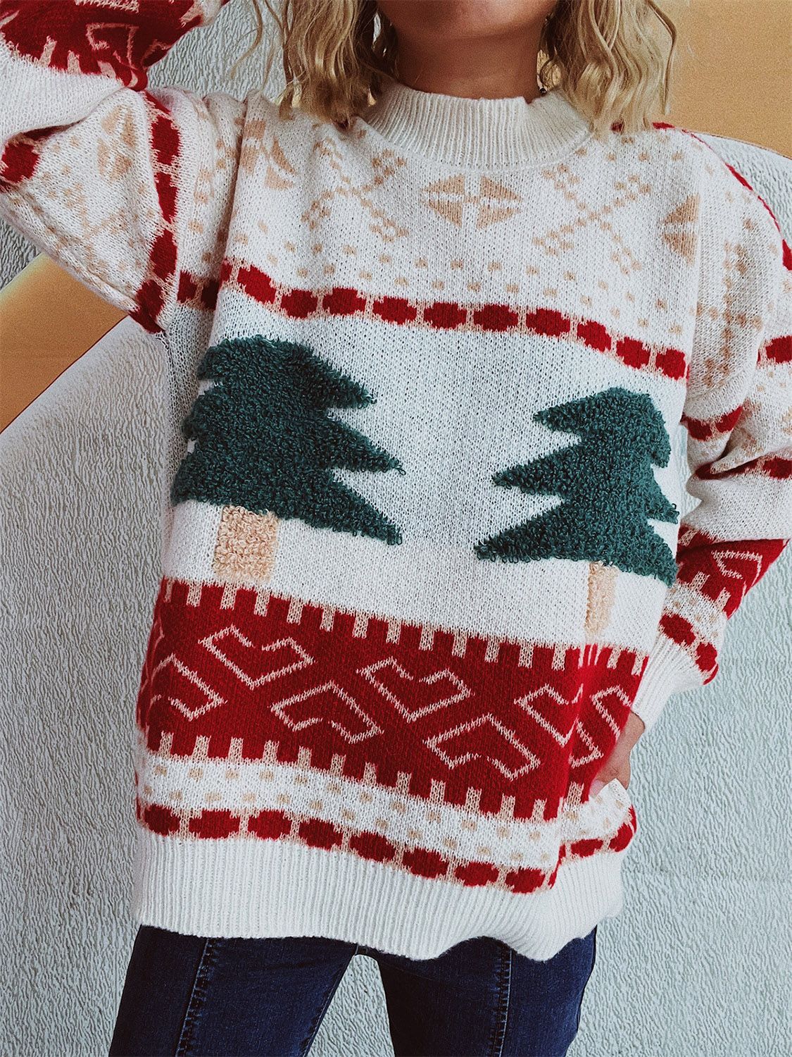 Annelies® | Long-sleeved Christmas tree sweater with stand-up collar