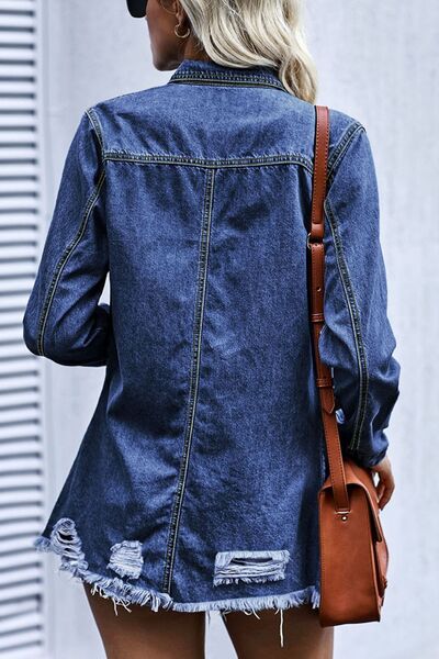 Azul® | Long-sleeved denim jacket with raw hem and collar