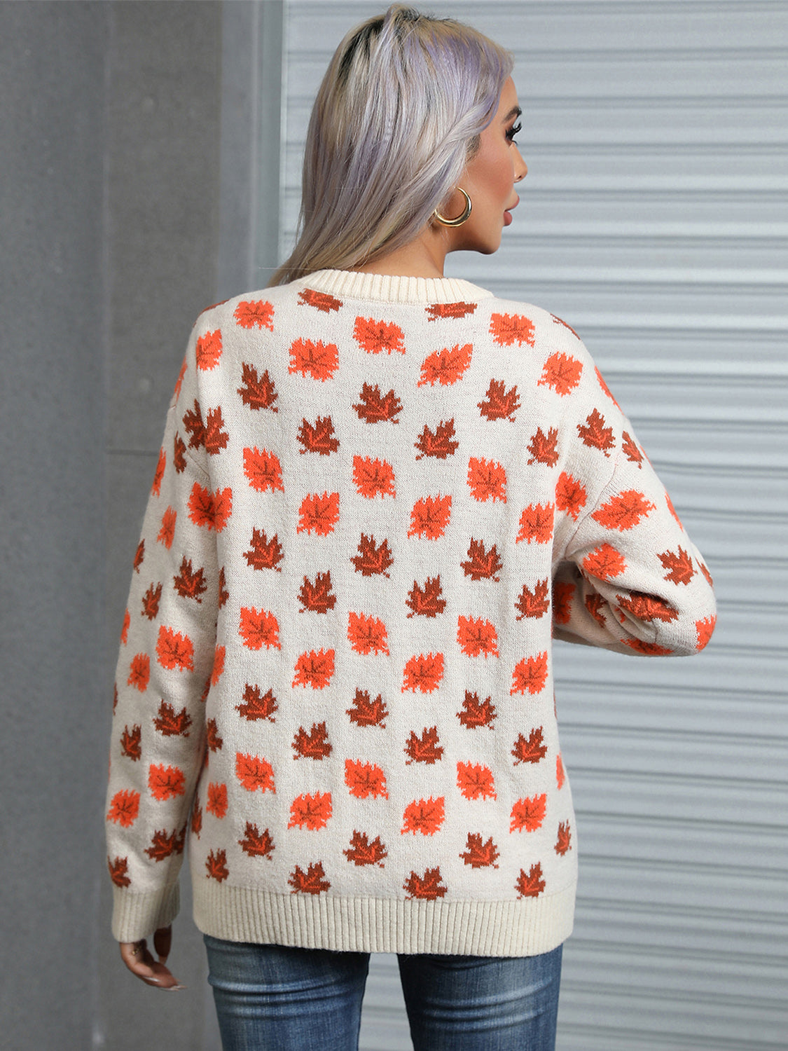 Araceli® | Maple leaf long sleeve crew neck sweater
