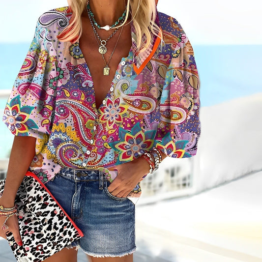 Brookins® | Airy Blouse For Women In A Bohemian Print Style