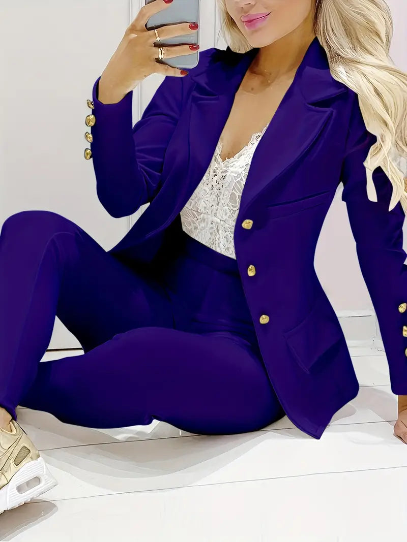 Ardalia® | Simple, Elegant, Double-Breasted Blazer And Slim Fit Trousers