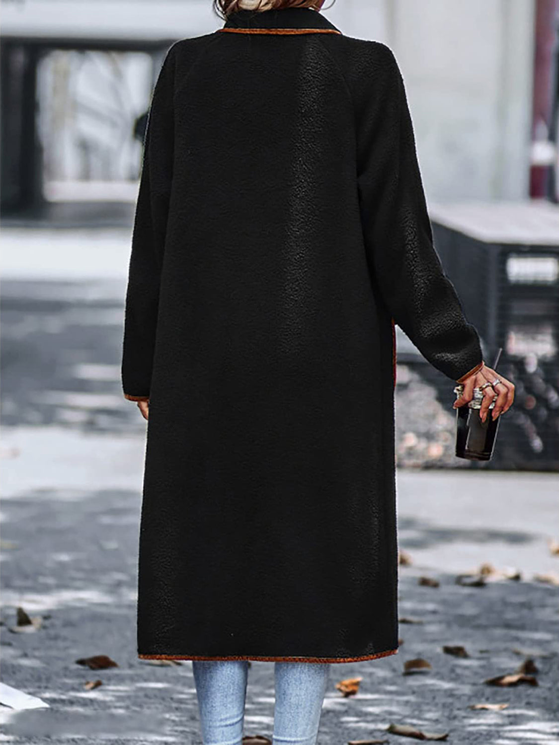 Claudia® | Full size long sleeve coat with contrast trim and pockets