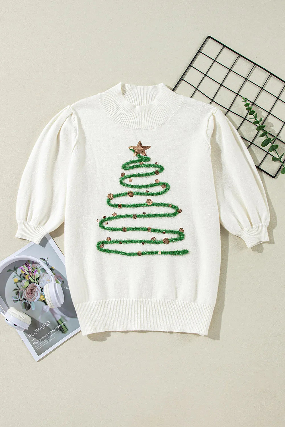 Blanca® | Short-sleeved sweater with sequins and stand-up collar