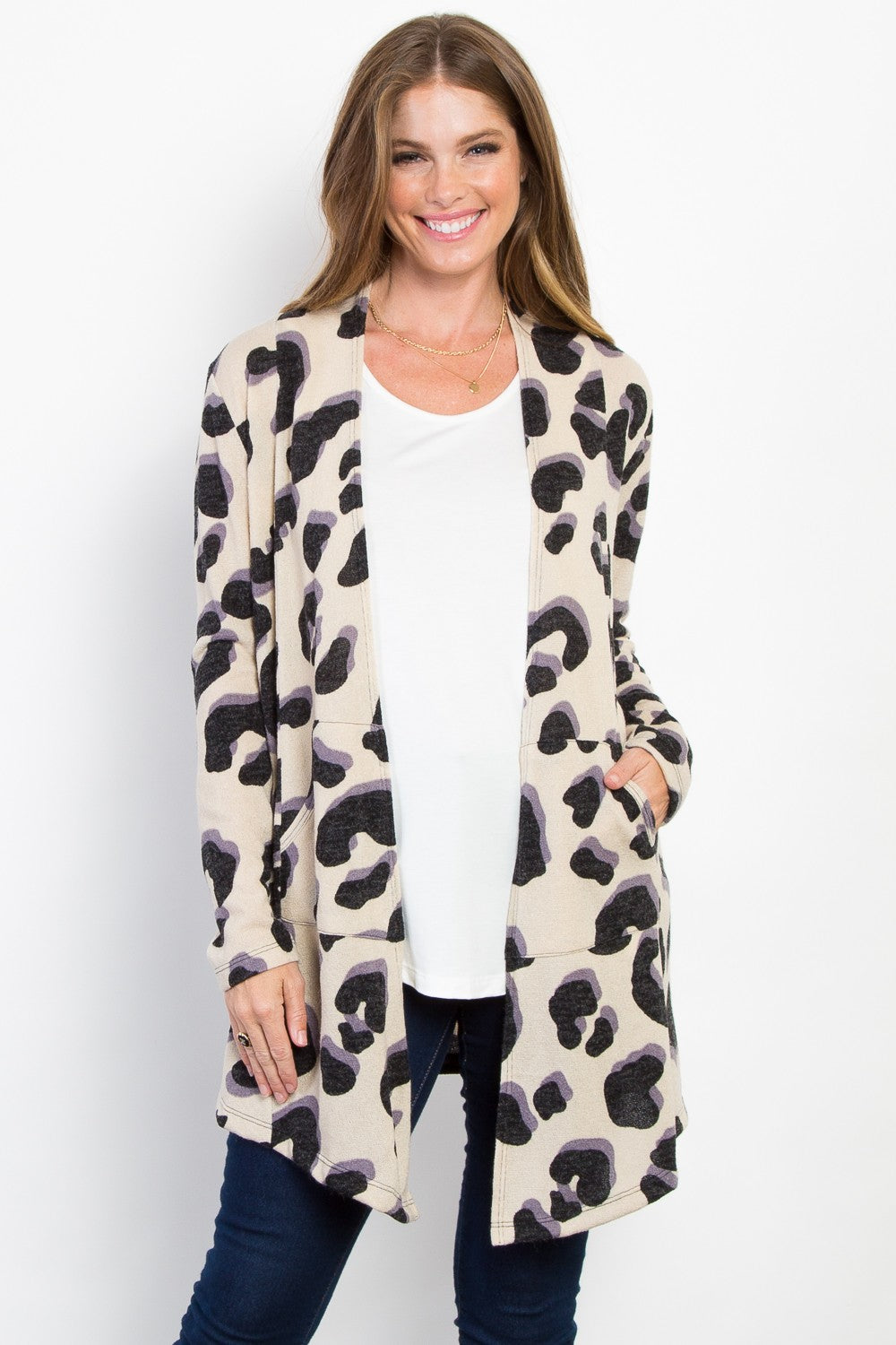Carmen® | Be Stage printed open front knit cardigan with pockets