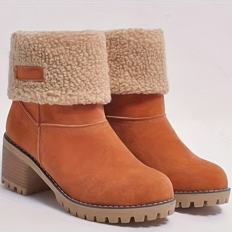 Cecilia® | Solid color, plush-lined ankle boots with a thick heel