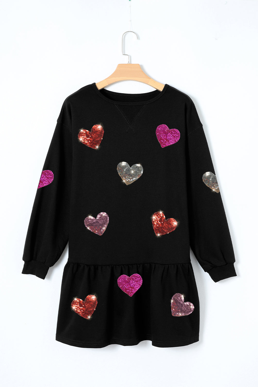 Andrea® | Long sleeve mini dress with sequins and a heart round neckline