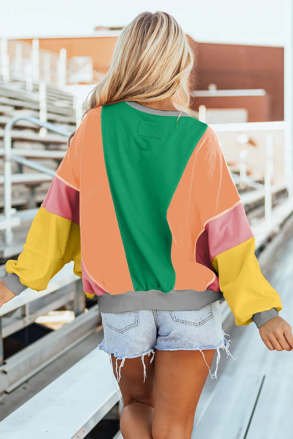 Claudette® | Color block long sleeve crew neck top