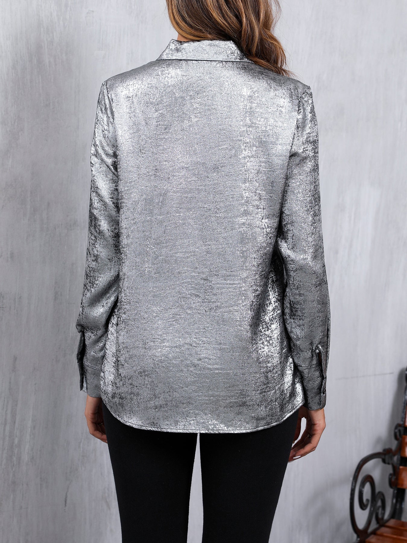 Brendie® | Casual Satin V-Neck Blouse With Long Sleeves And Button Details