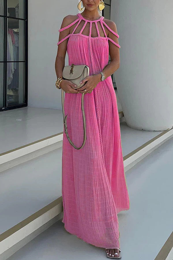 Barbara® | Modern and sophisticated maxi dress with draped braids in linen blend